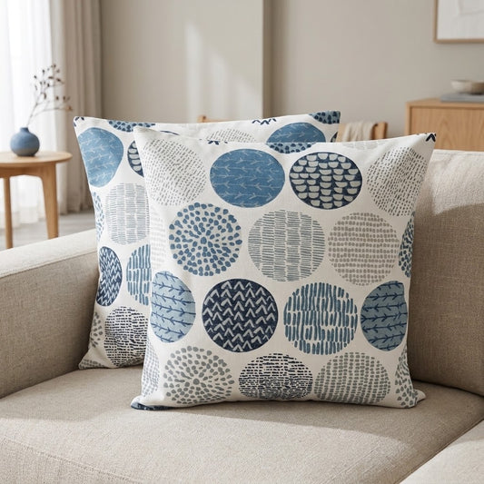 Fodera per cuscino con motivo a cerchi blu indaco 25,4 cm, 30,5 cm, 35,6 cm, 40,6 cm, 43,2 cm, 50,8 cm, 55,9 cm, 60,8 cm, 66,4 cm, 66 cm, fatto a mano, 100% cotone