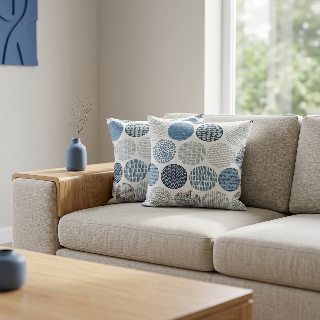 Fodera per cuscino con motivo a cerchi blu indaco 25,4 cm, 30,5 cm, 35,6 cm, 40,6 cm, 43,2 cm, 50,8 cm, 55,9 cm, 60,8 cm, 66,4 cm, 66 cm, fatto a mano, 100% cotone
