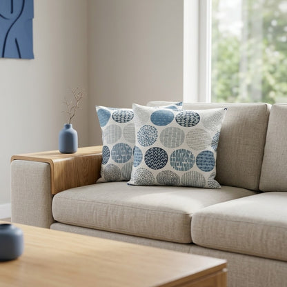 Fodera per cuscino con motivo a cerchi blu indaco 25,4 cm, 30,5 cm, 35,6 cm, 40,6 cm, 43,2 cm, 50,8 cm, 55,9 cm, 60,8 cm, 66,4 cm, 66 cm, fatto a mano, 100% cotone