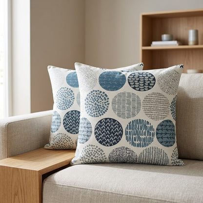 Fodera per cuscino con motivo a cerchi blu indaco 25,4 cm, 30,5 cm, 35,6 cm, 40,6 cm, 43,2 cm, 50,8 cm, 55,9 cm, 60,8 cm, 66,4 cm, 66 cm, fatto a mano, 100% cotone