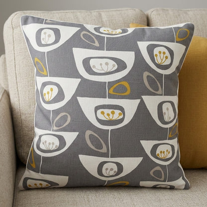 John Lewis Seedheads Grey & Ochre Geometric Cushion Cover