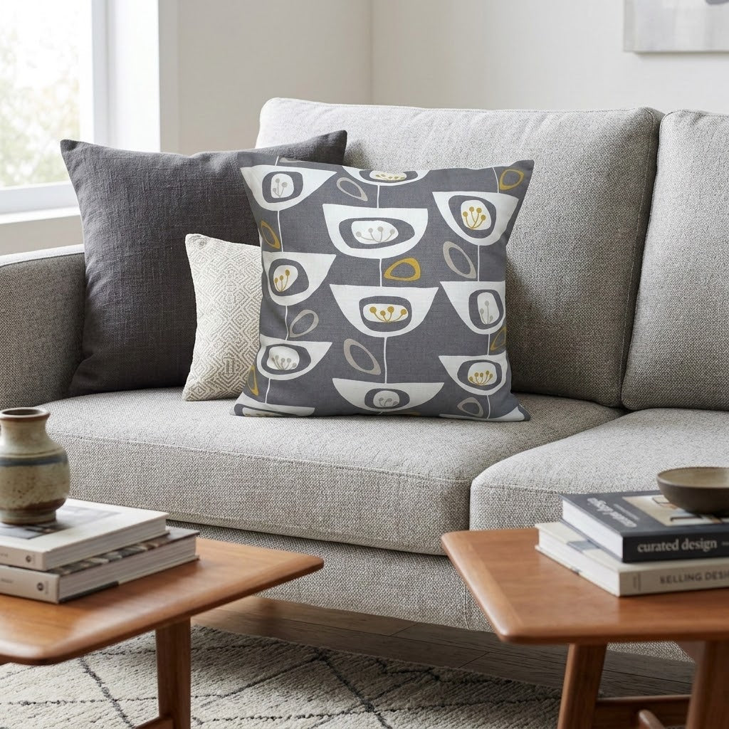 John Lewis Seedheads Grey & Ochre Geometric Cushion Cover