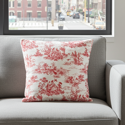 Red Vintage French Toile De Jouy Cushion Cover