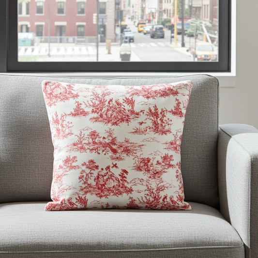 Red Vintage French Toile De Jouy Cushion Cover