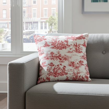 Red Vintage French Toile De Jouy Cushion Cover