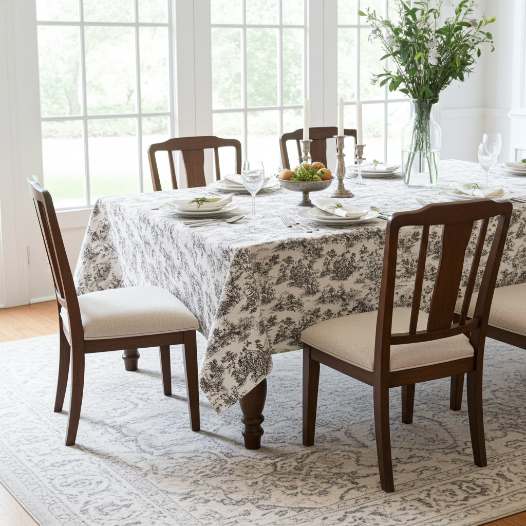 Toile de Jouy Vintage French Black Tablecloth