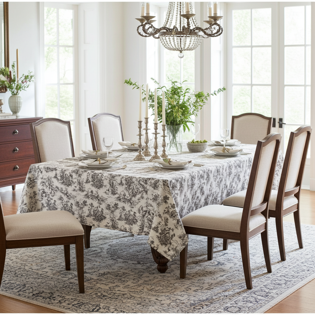 Toile de Jouy Vintage French Black Tablecloth