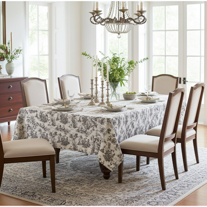 Toile de Jouy Vintage French Black Tablecloth