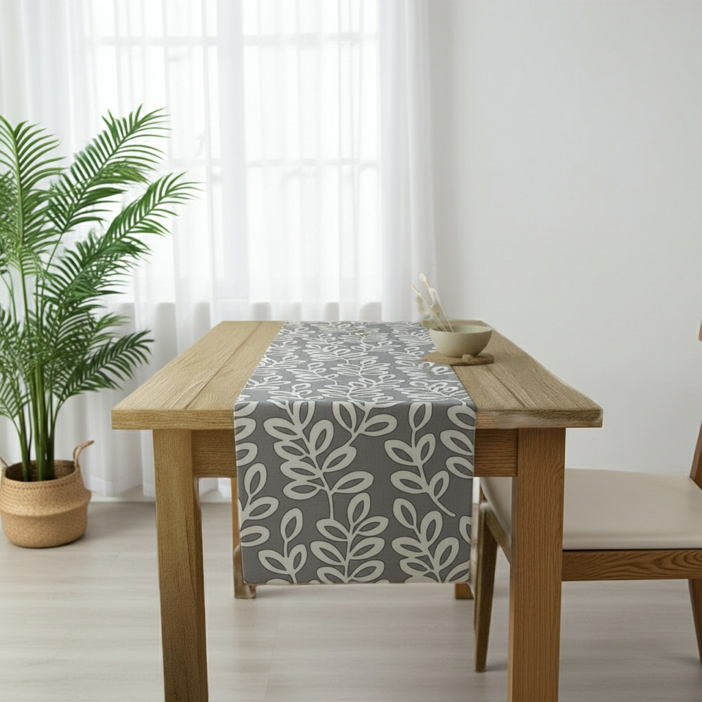 Runner da tavolo Heritage Fern Beige Marrone Uccelli Motivo floreale 36" 48" 54" 60" 64" 72" 84" 96" 104" Fatto a mano 100% cotone