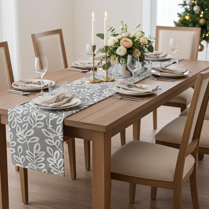 Runner da tavolo Heritage Fern Beige Marrone Uccelli Motivo floreale 36" 48" 54" 60" 64" 72" 84" 96" 104" Fatto a mano 100% cotone