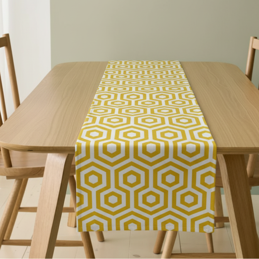Modern Hexagon Geometric Ochre Table Runner