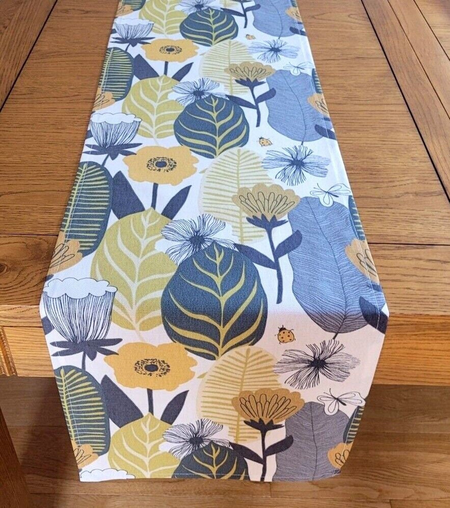 Table Runner Blooma Floral Saffron Yellow Design , Leaves Table Runner , Table Runner UK 36" 48" 54" 60" 64" 72" 84" 96" 104"