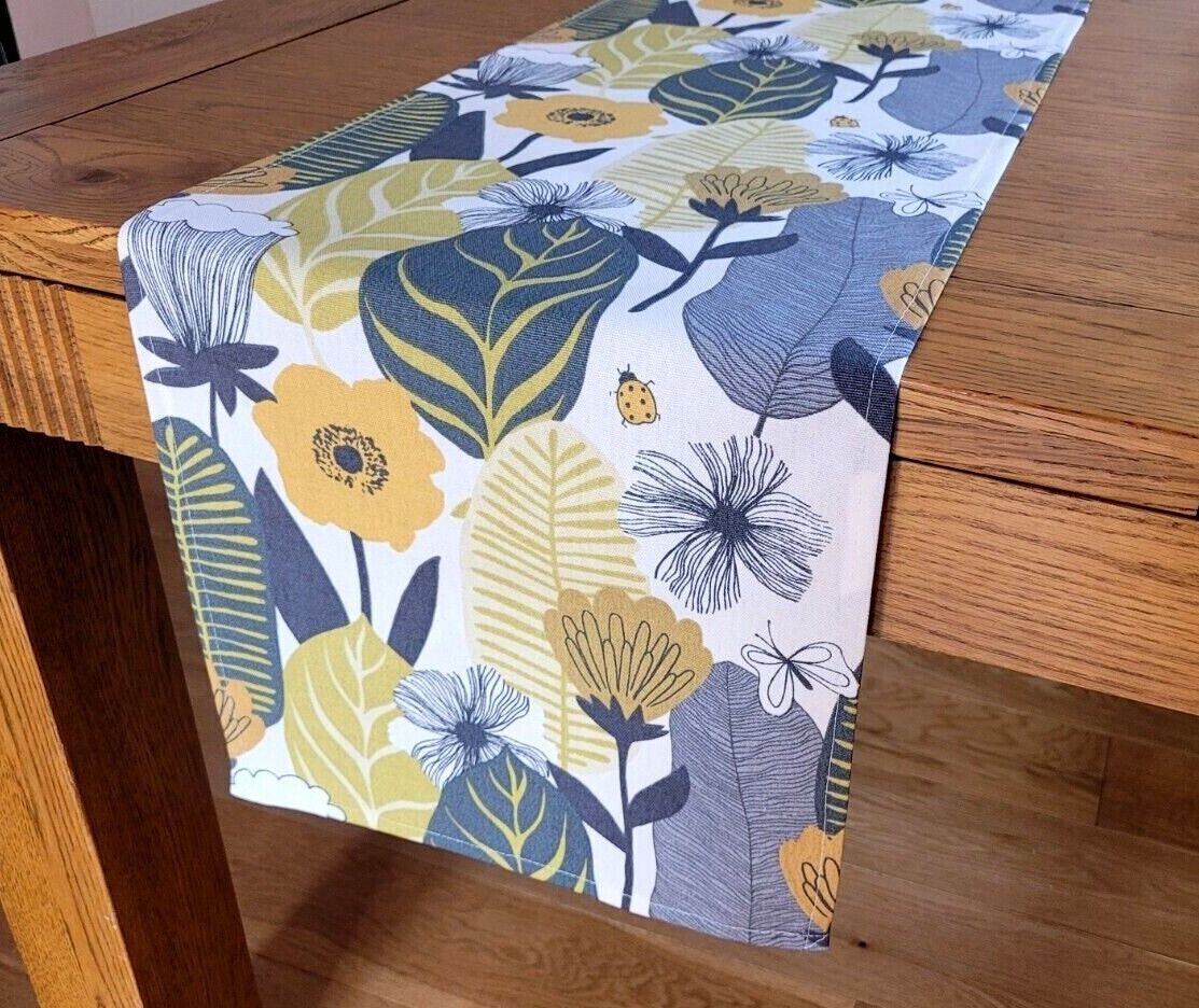 Table Runner Blooma Floral Saffron Yellow Design , Leaves Table Runner , Table Runner UK 36" 48" 54" 60" 64" 72" 84" 96" 104"