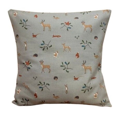 Sophie Allport Woodland Cushion Cover , Christmas Teal Pillow Cover 10" 12" 14" 16" 17" 18" 20" 22" 24" 26" 100% Cotton