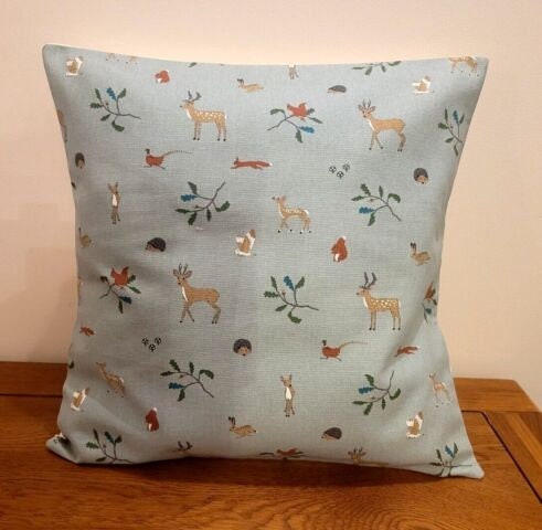 Sophie Allport Woodland Cushion Cover , Christmas Teal Pillow Cover 10" 12" 14" 16" 17" 18" 20" 22" 24" 26" 100% Cotton