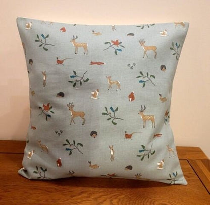 Sophie Allport Woodland Cushion Cover , Christmas Teal Pillow Cover 10" 12" 14" 16" 17" 18" 20" 22" 24" 26" 100% Cotton