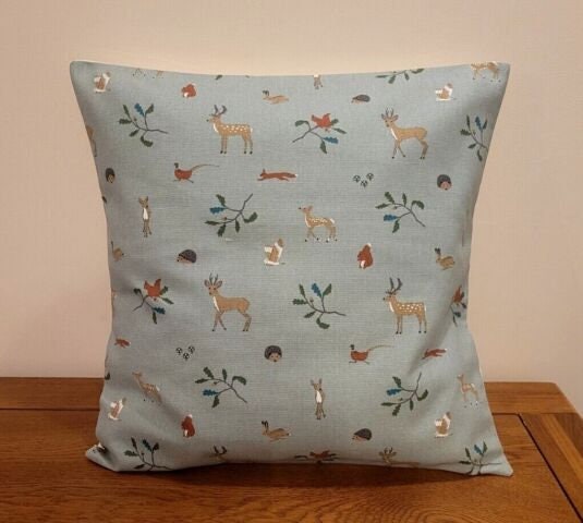 Sophie Allport Woodland Cushion Cover , Christmas Teal Pillow Cover 10" 12" 14" 16" 17" 18" 20" 22" 24" 26" 100% Cotton