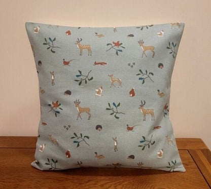 Sophie Allport Woodland Cushion Cover , Christmas Teal Pillow Cover 10" 12" 14" 16" 17" 18" 20" 22" 24" 26" 100% Cotton